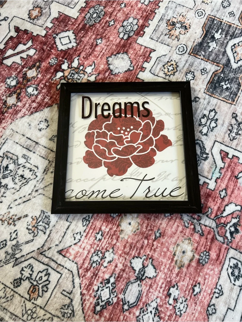 Dreams Come True Wall Art - Red Floral Framed Sign